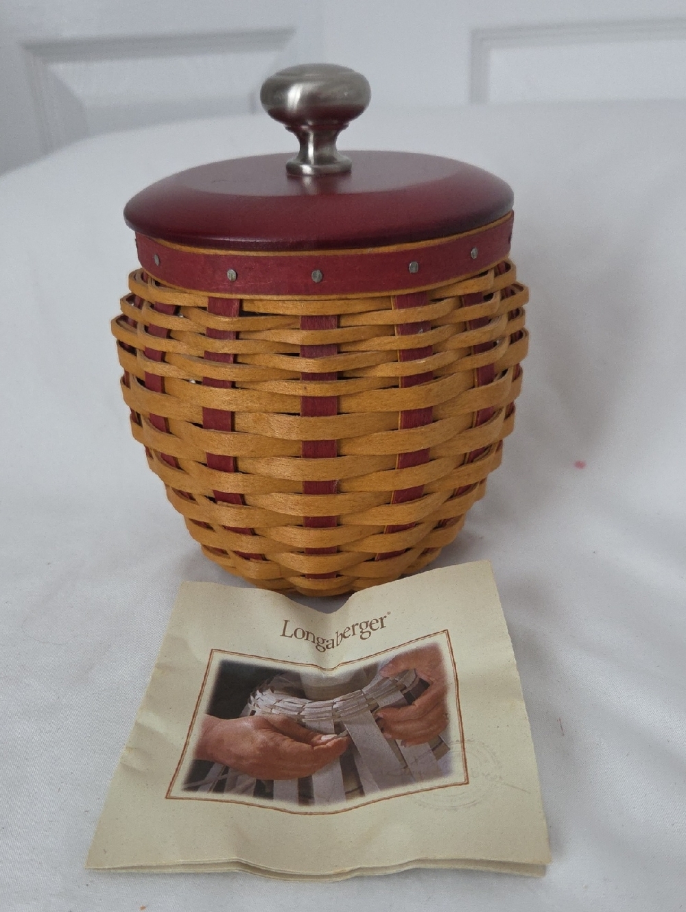 Longaberger Strawberry Cookie JarWoven Basket  with Red Wooden Lid